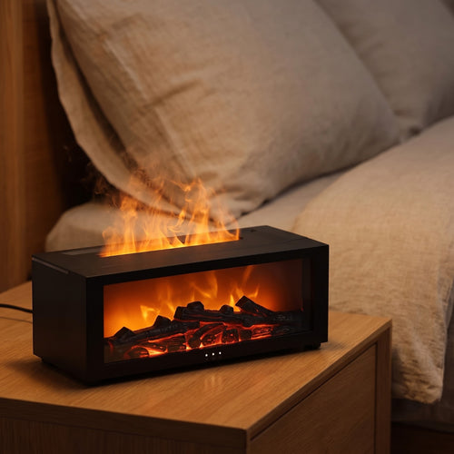 Difusor Lumbre encendido en la mesita de noche del dormitorio